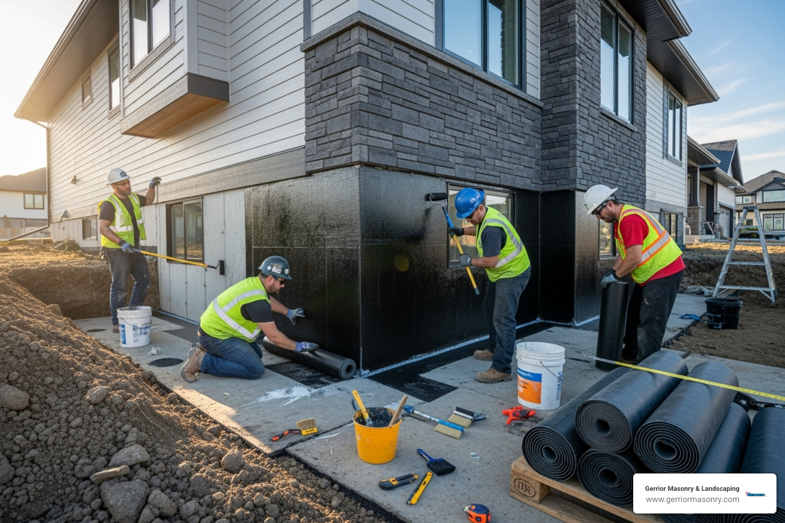 A professional team working on an exterior foundation waterproofing project - Foundation repair local A professional team working on an exterior foundation waterproofing project - Foundation repair local