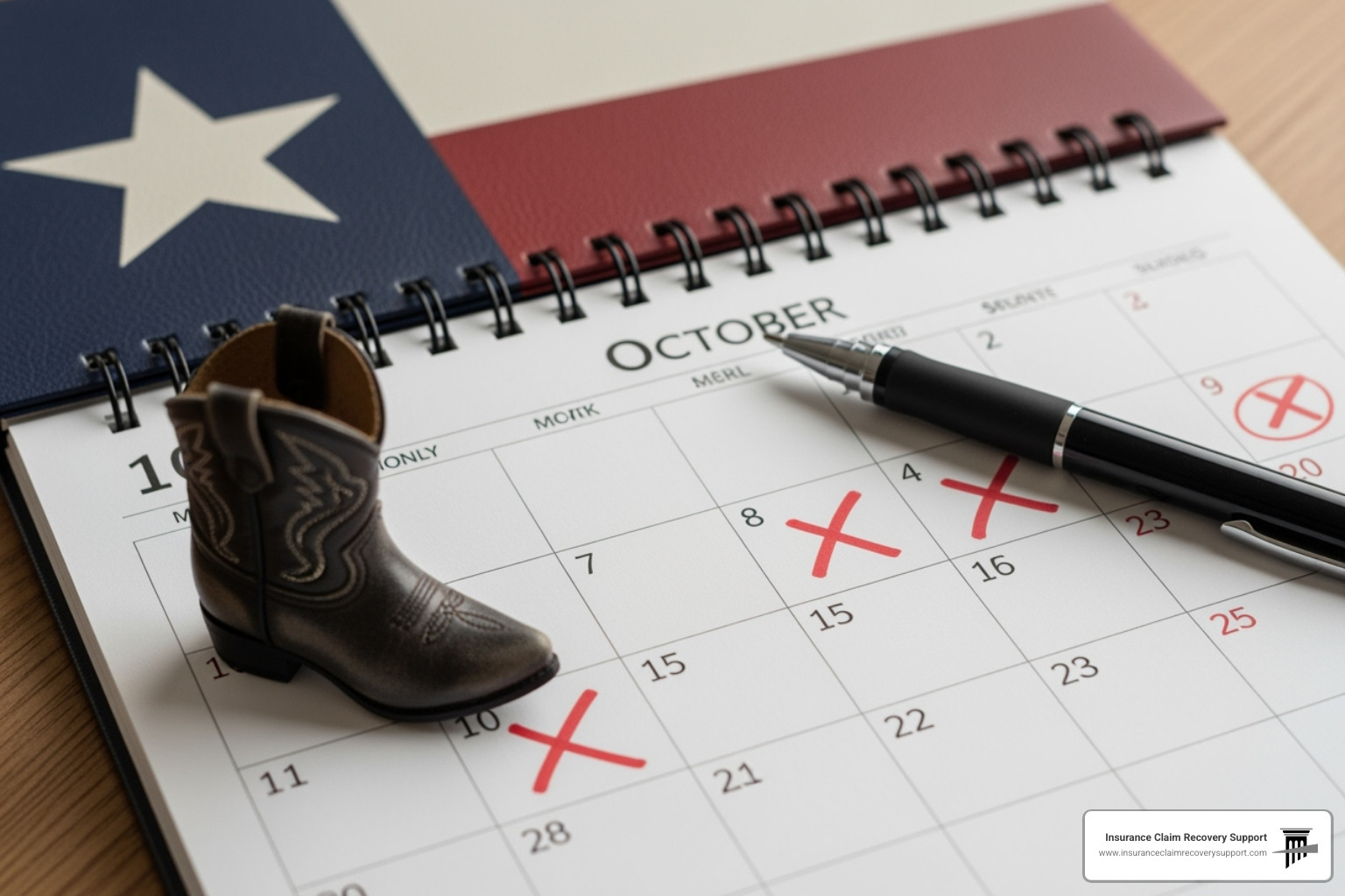 calendar highlighting key insurance deadlines in Texas - insurance claim process Austin