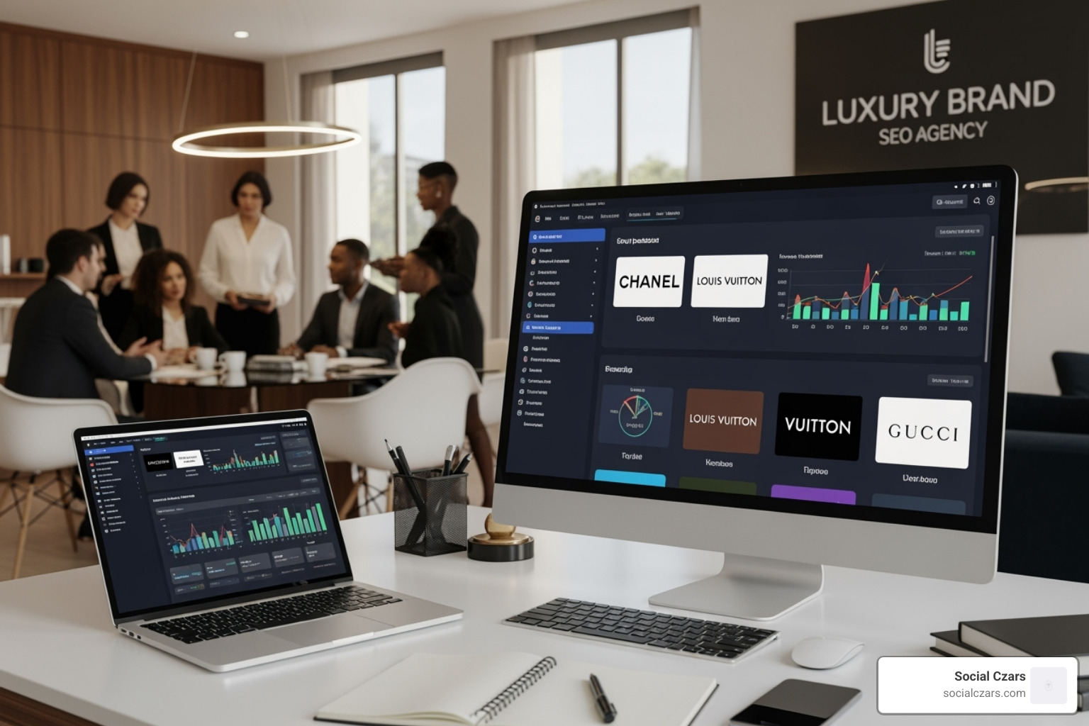A sleek, fast-loading luxury brand website displayed beautifully on a mobile device - luxury brand seo agency A sleek, fast-loading luxury brand website displayed beautifully on a mobile device - luxury brand seo agency