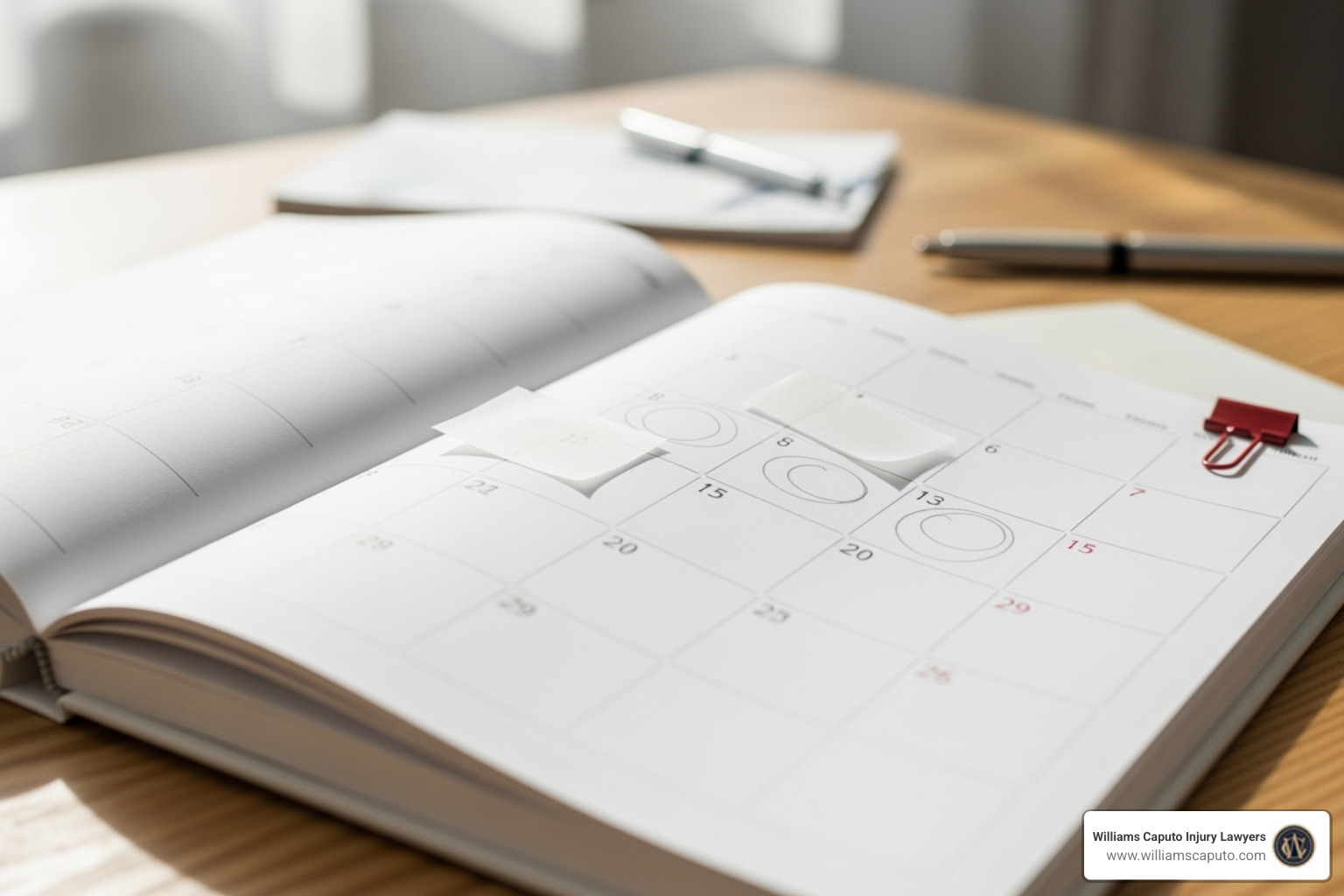 Calendar highlighting 30-day and 1-year deadlines for Texas work injury claims - Texas work injury lawyer