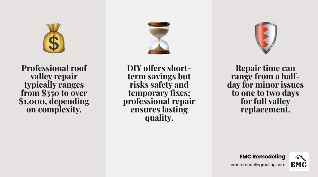 DIY vs Professional Roof Valley Repair Comparison Table - roof valley repair infographic 3_facts_emoji_grey DIY vs Professional Roof Valley Repair Comparison Table - roof valley repair infographic 3_facts_emoji_grey