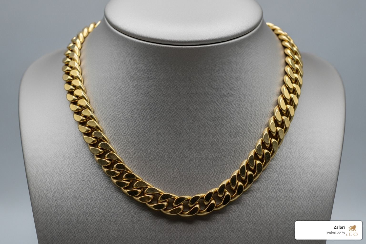 20-inch Cuban link chain on a mannequin - 14k solid gold cuban link chain 20 inch 20-inch Cuban link chain on a mannequin - 14k solid gold cuban link chain 20 inch