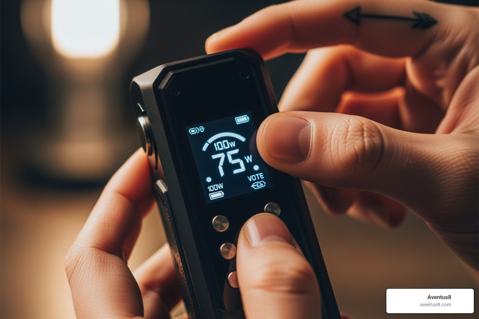 A person adjusting settings on a digital screen box mod battery - THC batteries and accessories