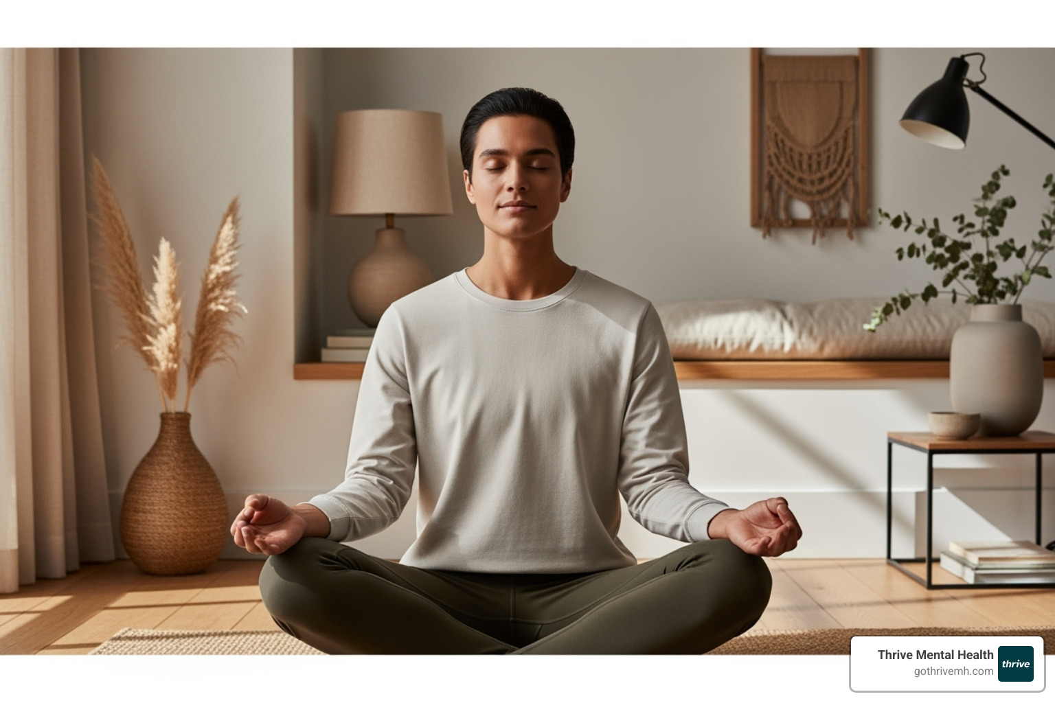 Person looking relaxed while practicing meditation - virtual therapy for stress