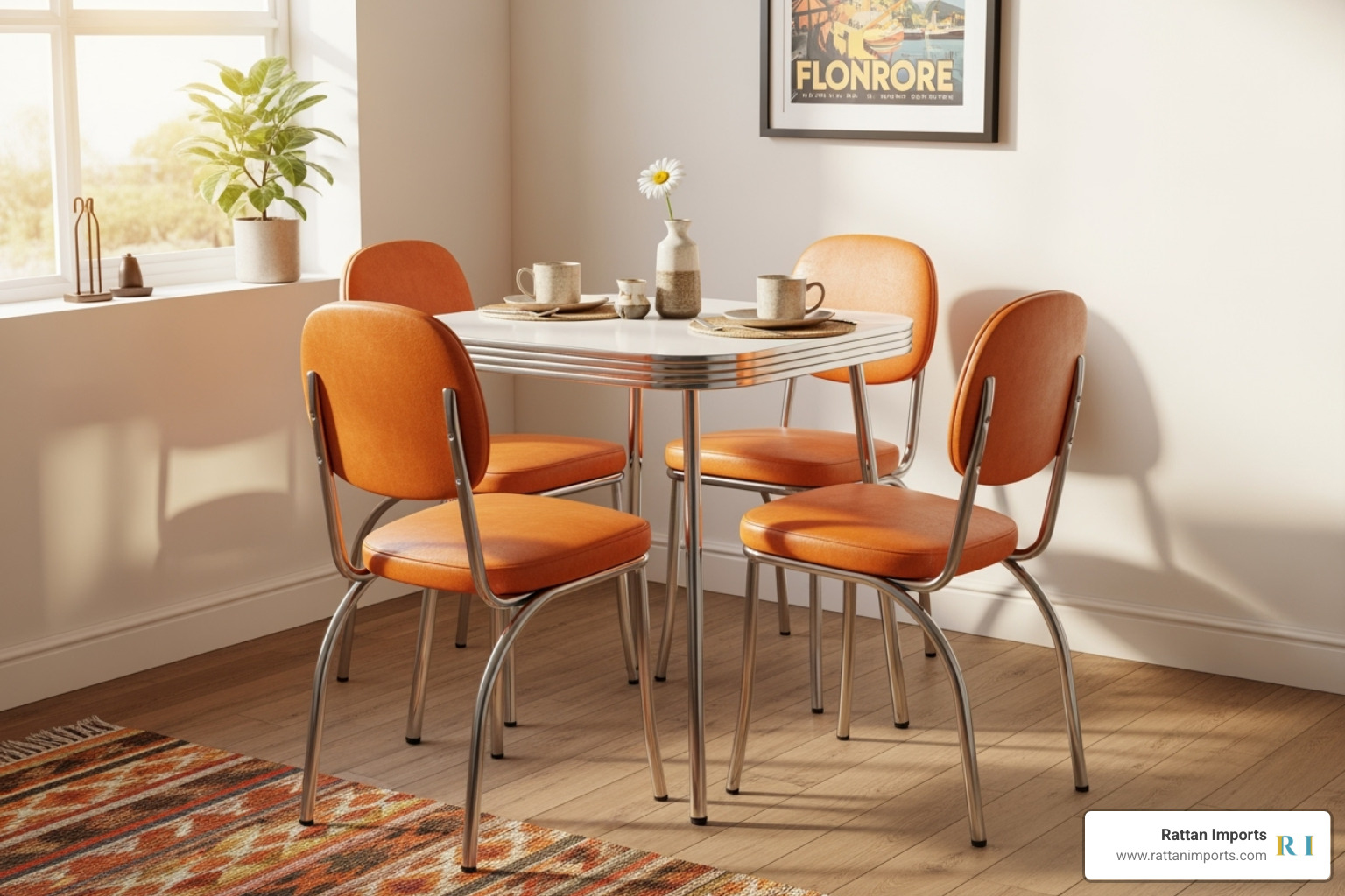 Compact retro dining set in a small apartment nook - 5 piece retro dining set