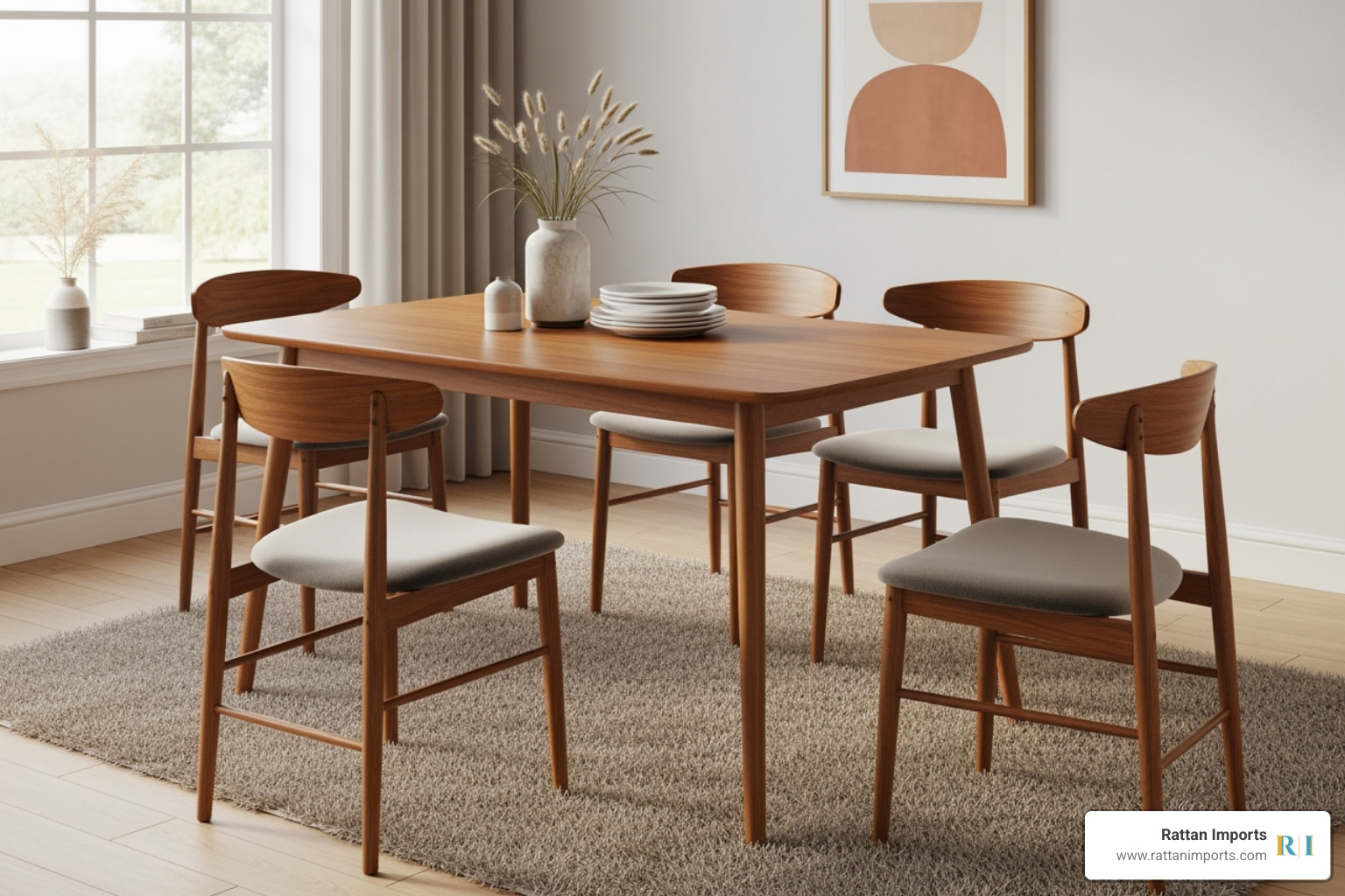 Mid-Century Modern dining set with tapered legs and wood finish - 5 piece retro dining set