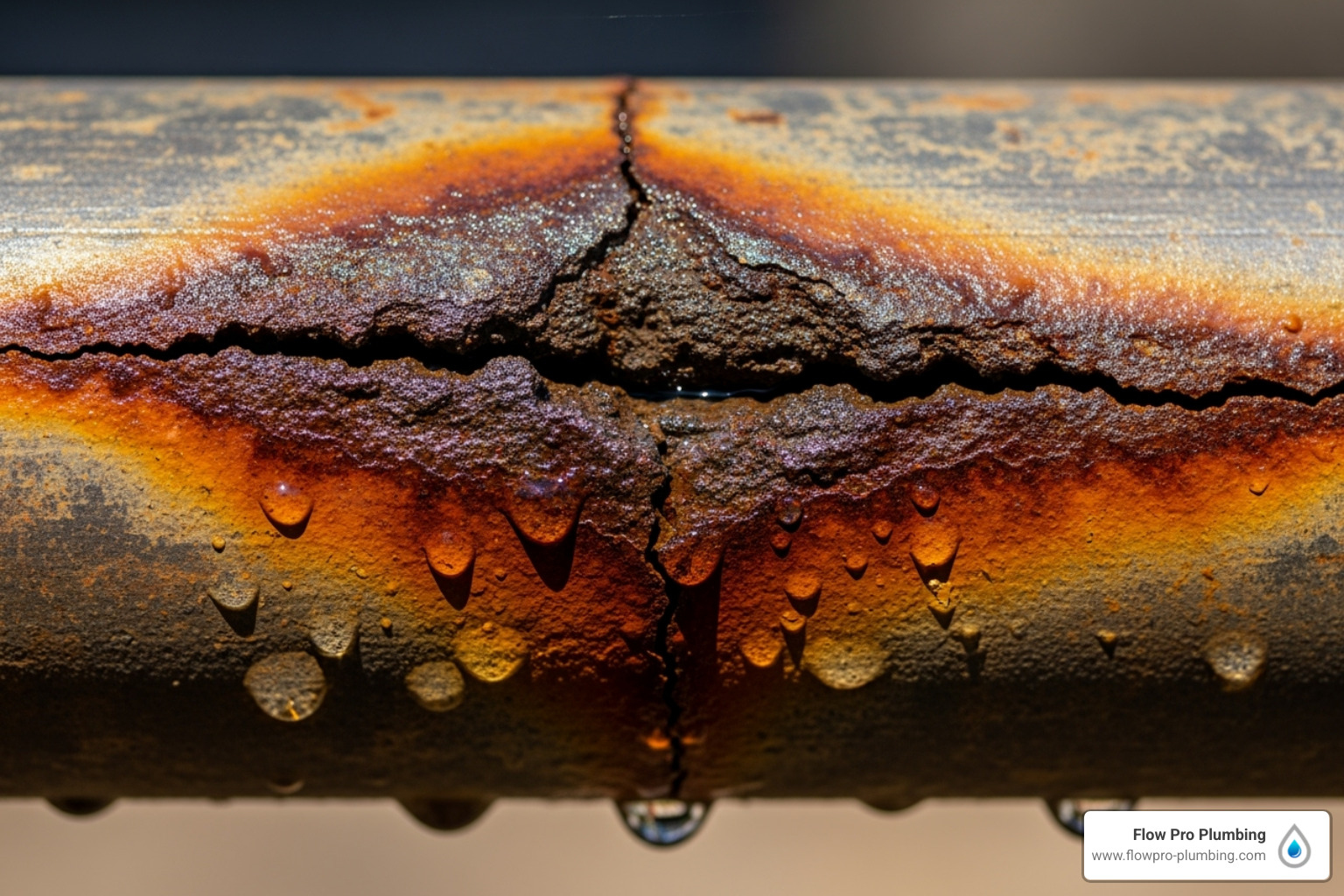 Corroded and cracked pipe section - pipe burst prevention Corroded and cracked pipe section - pipe burst prevention