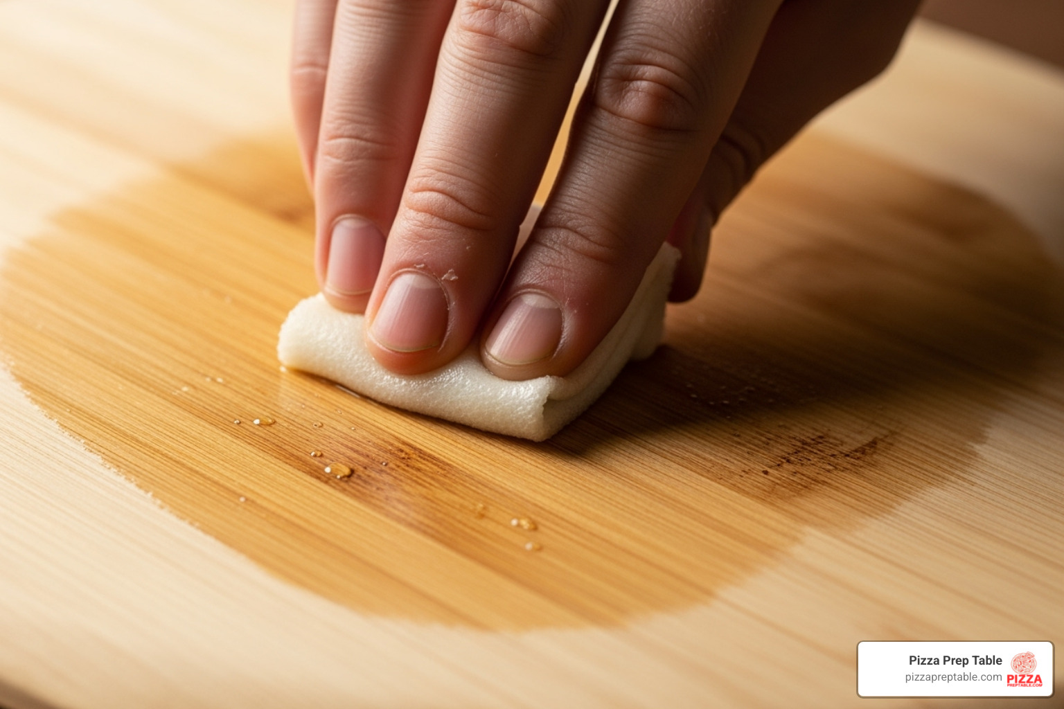 wooden pizza peel being oiled - pizza peel wooden pizza peel being oiled - pizza peel