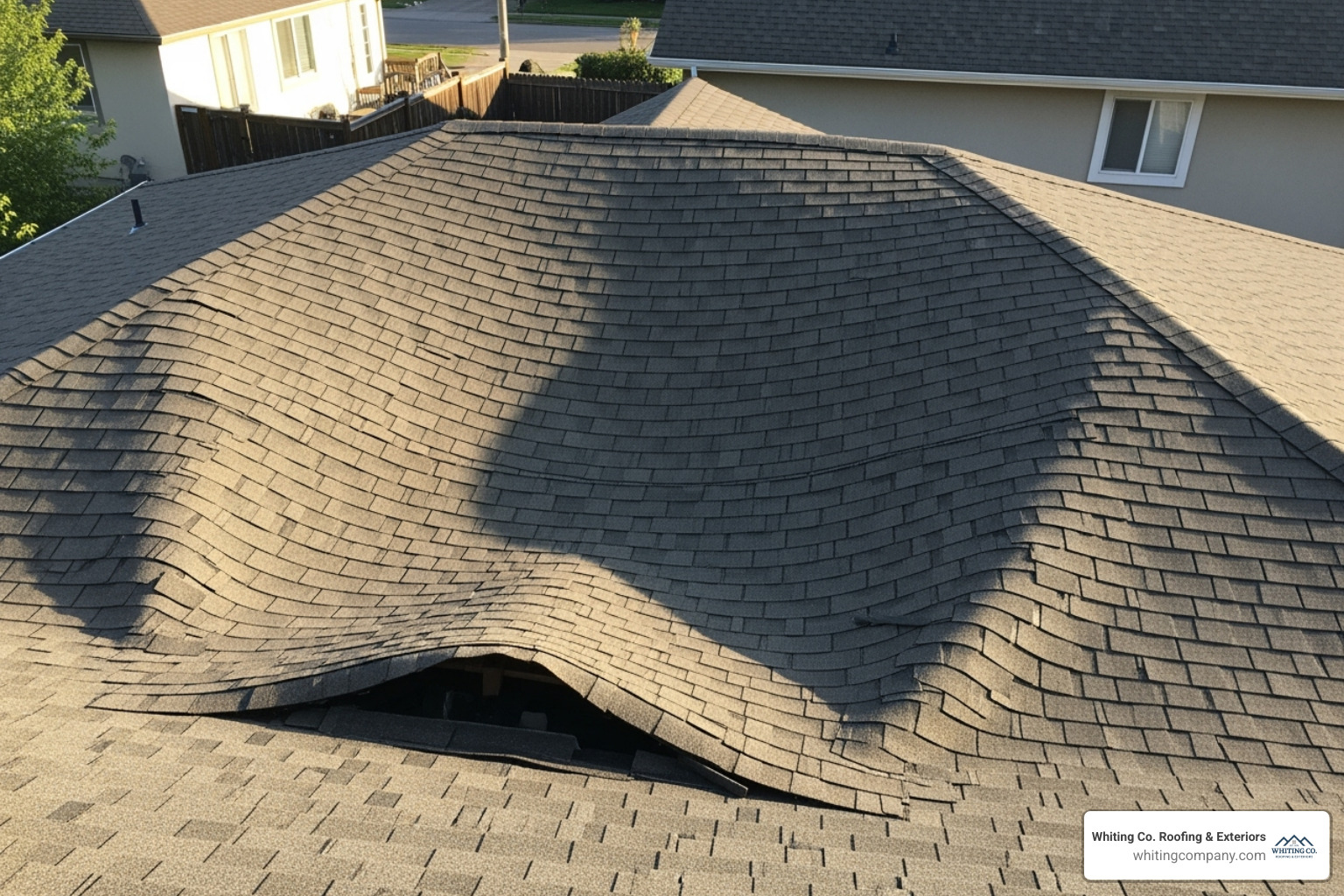Roof with severe sagging due to rotted decking - Roof decking replacement