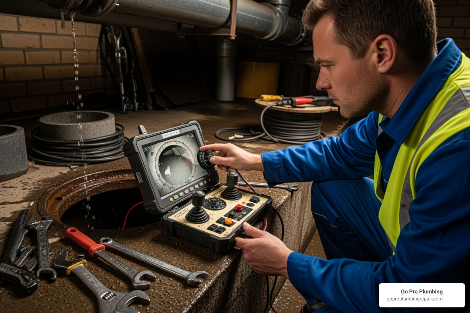 plumber looking at sewer camera screen - how does trenchless sewer line replacement work plumber looking at sewer camera screen - how does trenchless sewer line replacement work