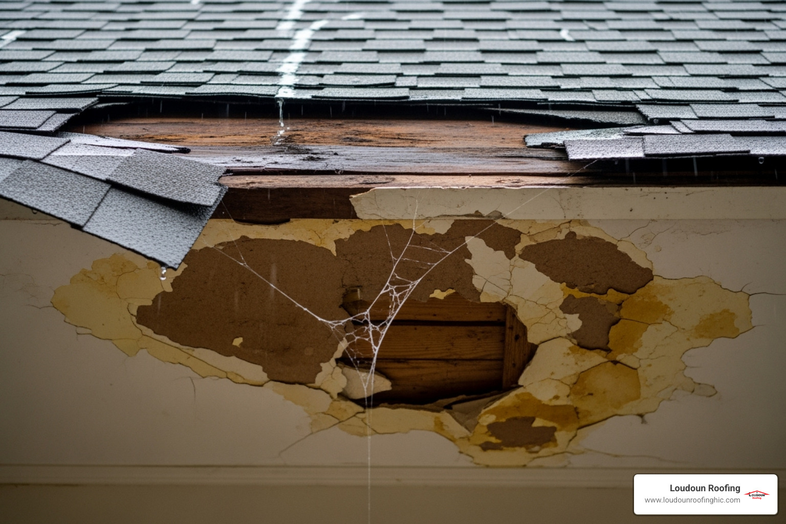 examples of roof damage like cracked shingles and water stains - multi-family roofing