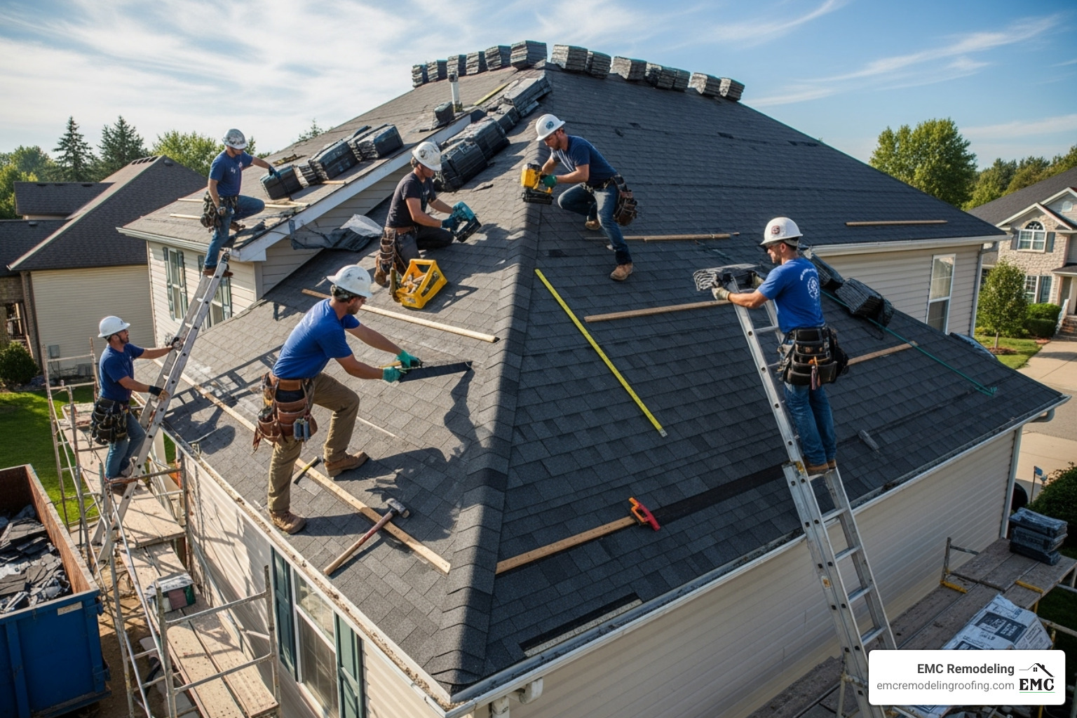 New roof being installed, showing the team at work - builder roofer near me New roof being installed, showing the team at work - builder roofer near me