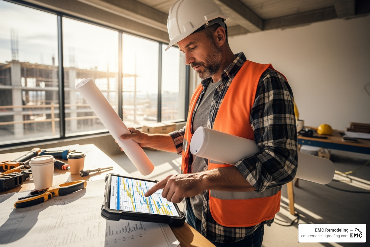 general contractor reviewing project timeline - local general contractor