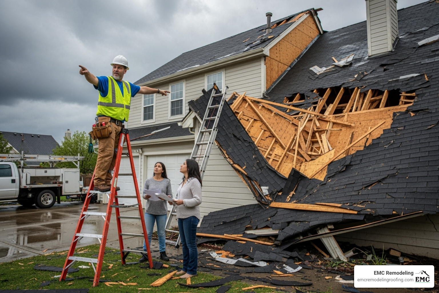 roof damaged by storm with contractor - local general contractor