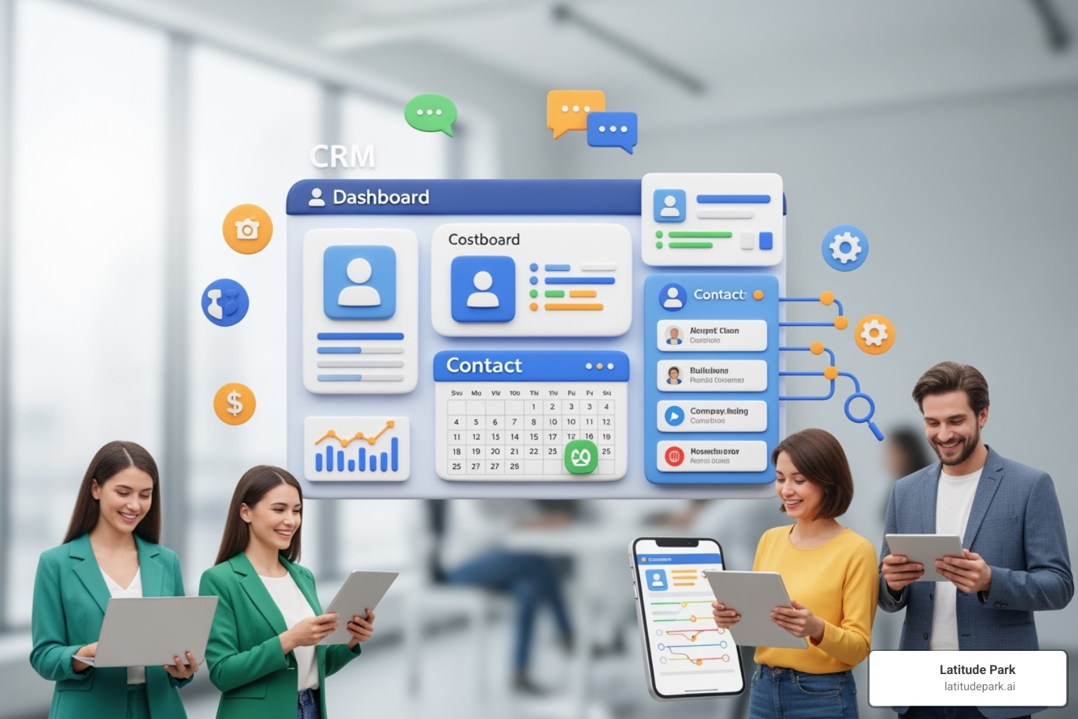 A clean, modern CRM dashboard on a tablet screen, highlighting contact management and a sales pipeline. - crm for small business A clean, modern CRM dashboard on a tablet screen, highlighting contact management and a sales pipeline. - crm for small business
