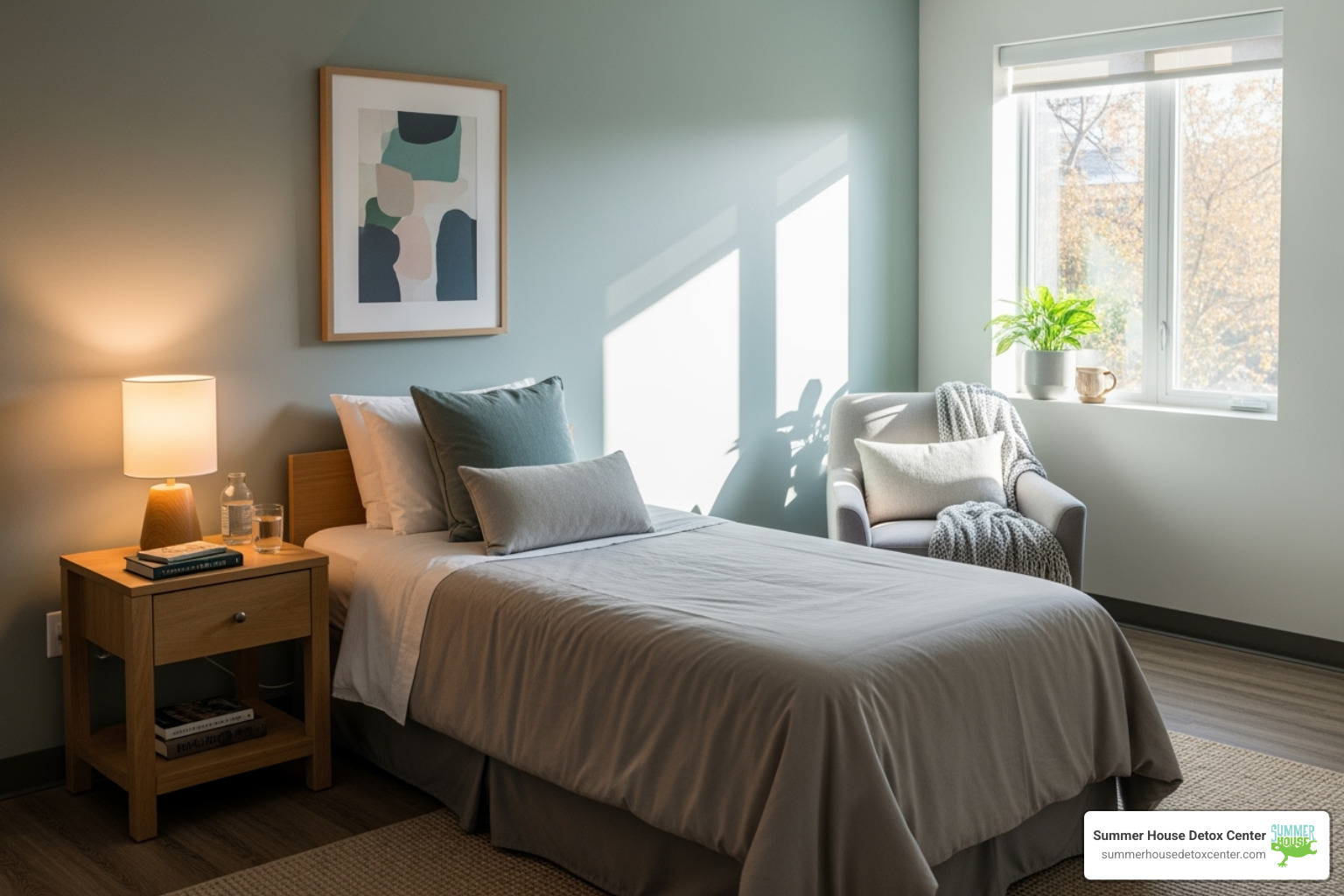 a comfortable, well-furnished patient room in a detox center - detox centers in pinellas county florida