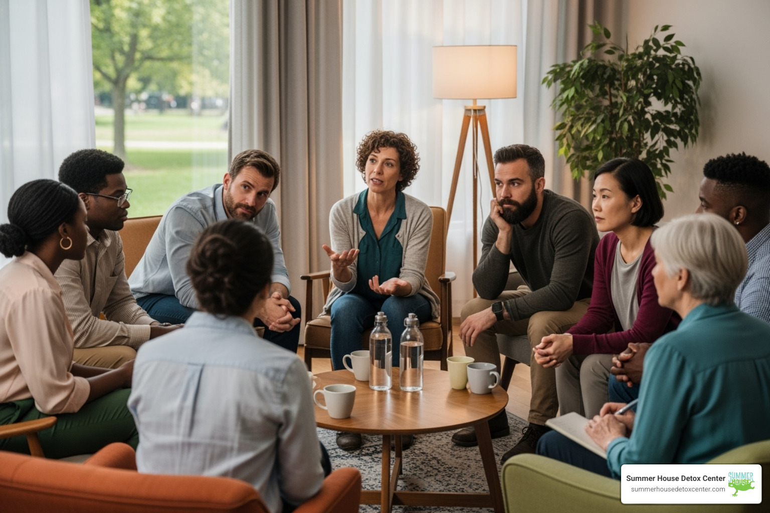 a group of people engaged in a support group meeting - detox centers in pinellas county florida