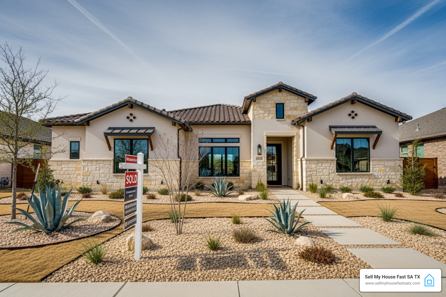 Modern San Antonio home with "Sold" sign - should i sell my house or rent it out Modern San Antonio home with "Sold" sign - should i sell my house or rent it out