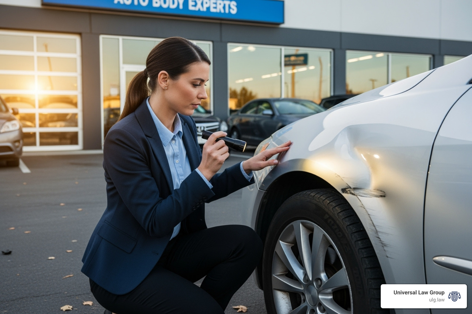 Insurance adjuster inspecting a vehicle - Property damage claim Texas