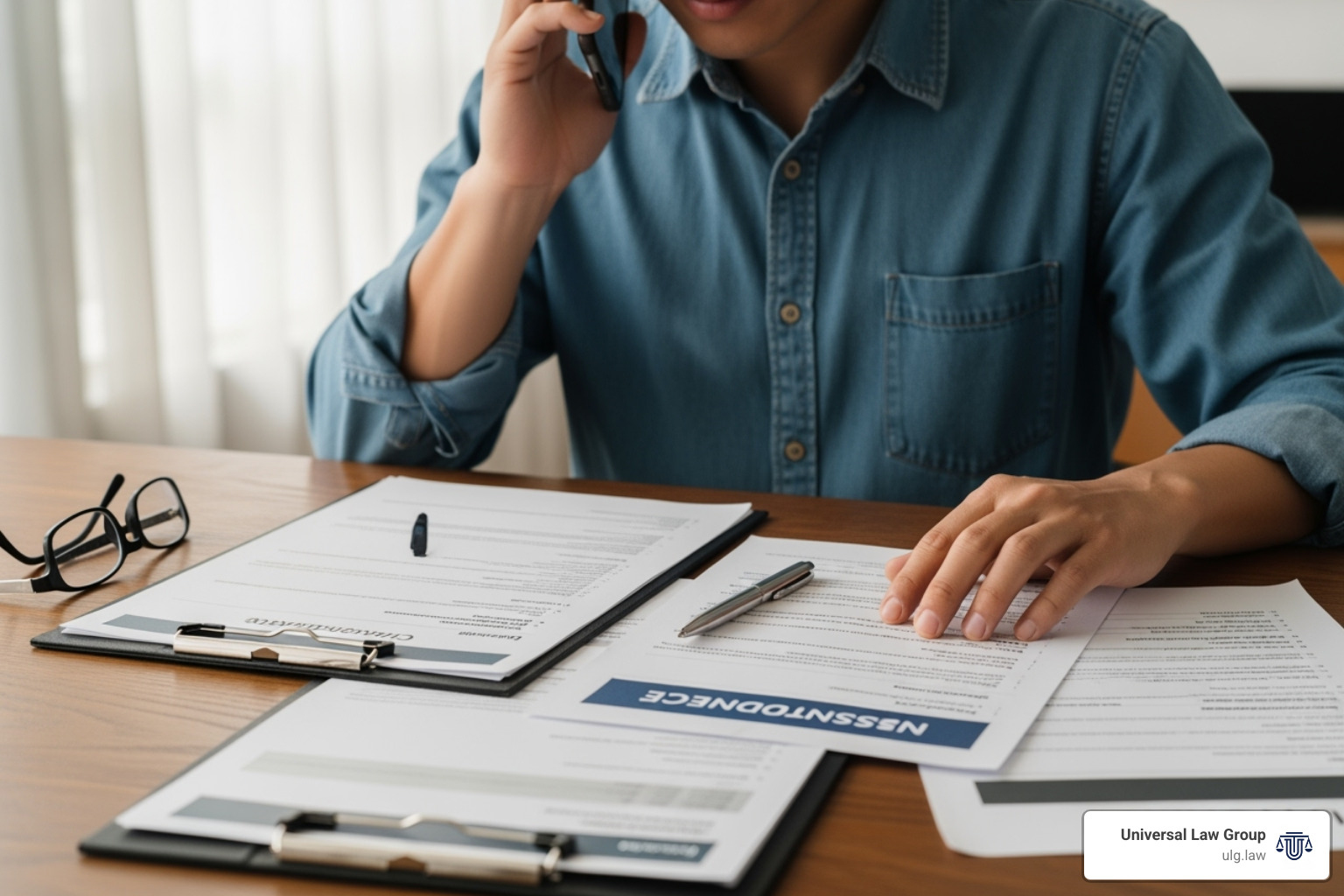 a person on the phone looking at insurance documents - Texas Car Accident Claims