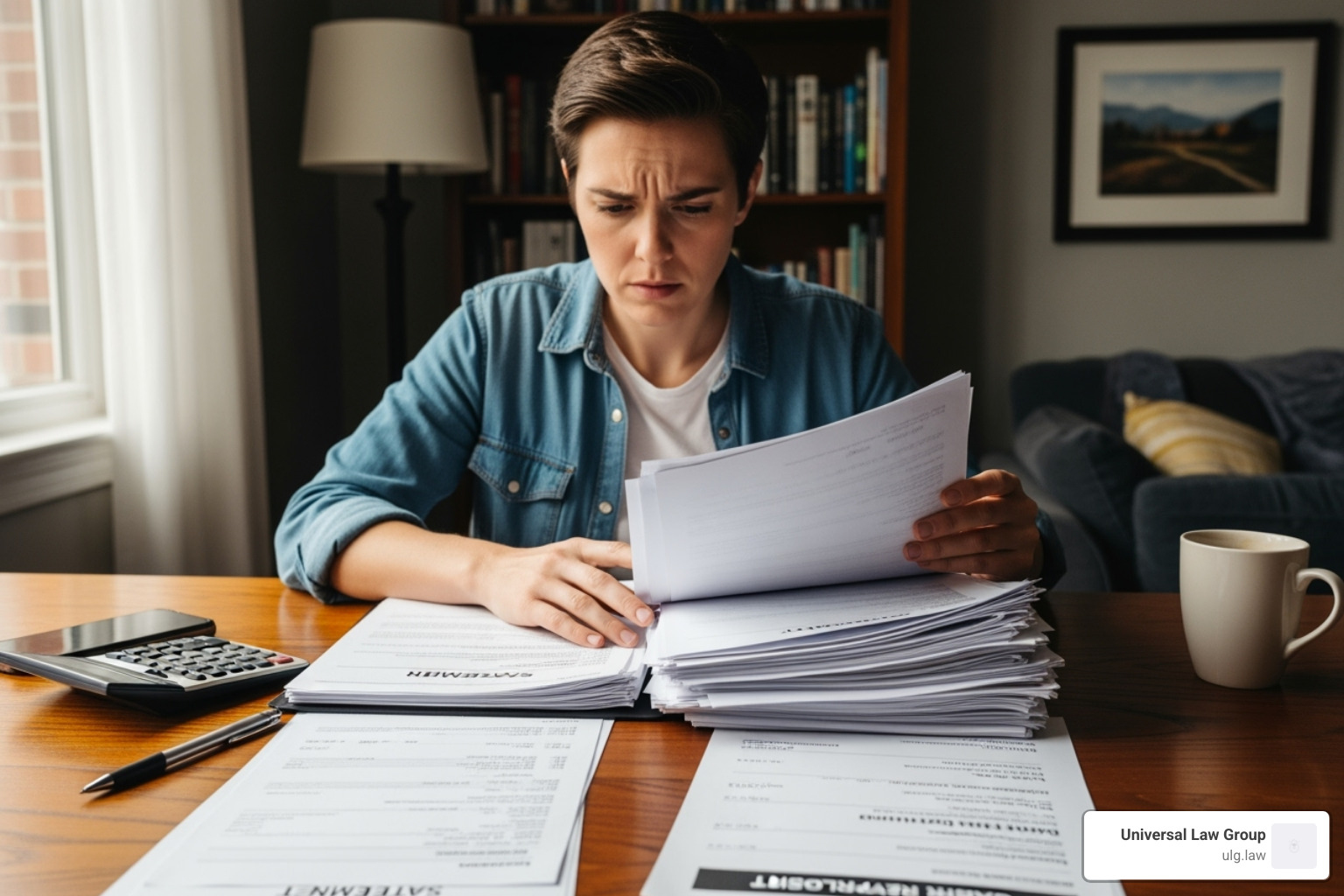 of a person reviewing medical bills and car repair estimates - Car accident settlement Texas