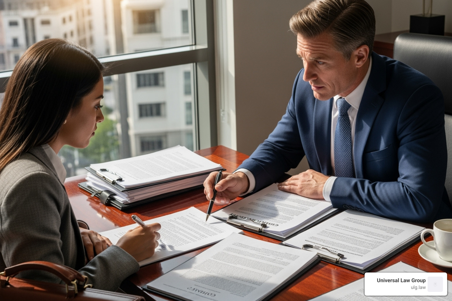 attorney helping client with legal documents - claim for rental reimbursement after car accident texas