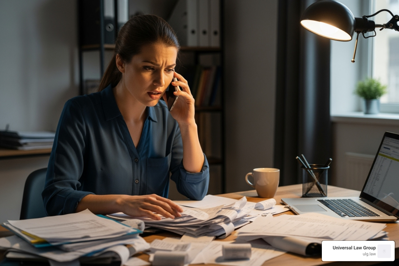 person organizing receipts and talking on the phone with an insurance company - claim for rental reimbursement after car accident texas