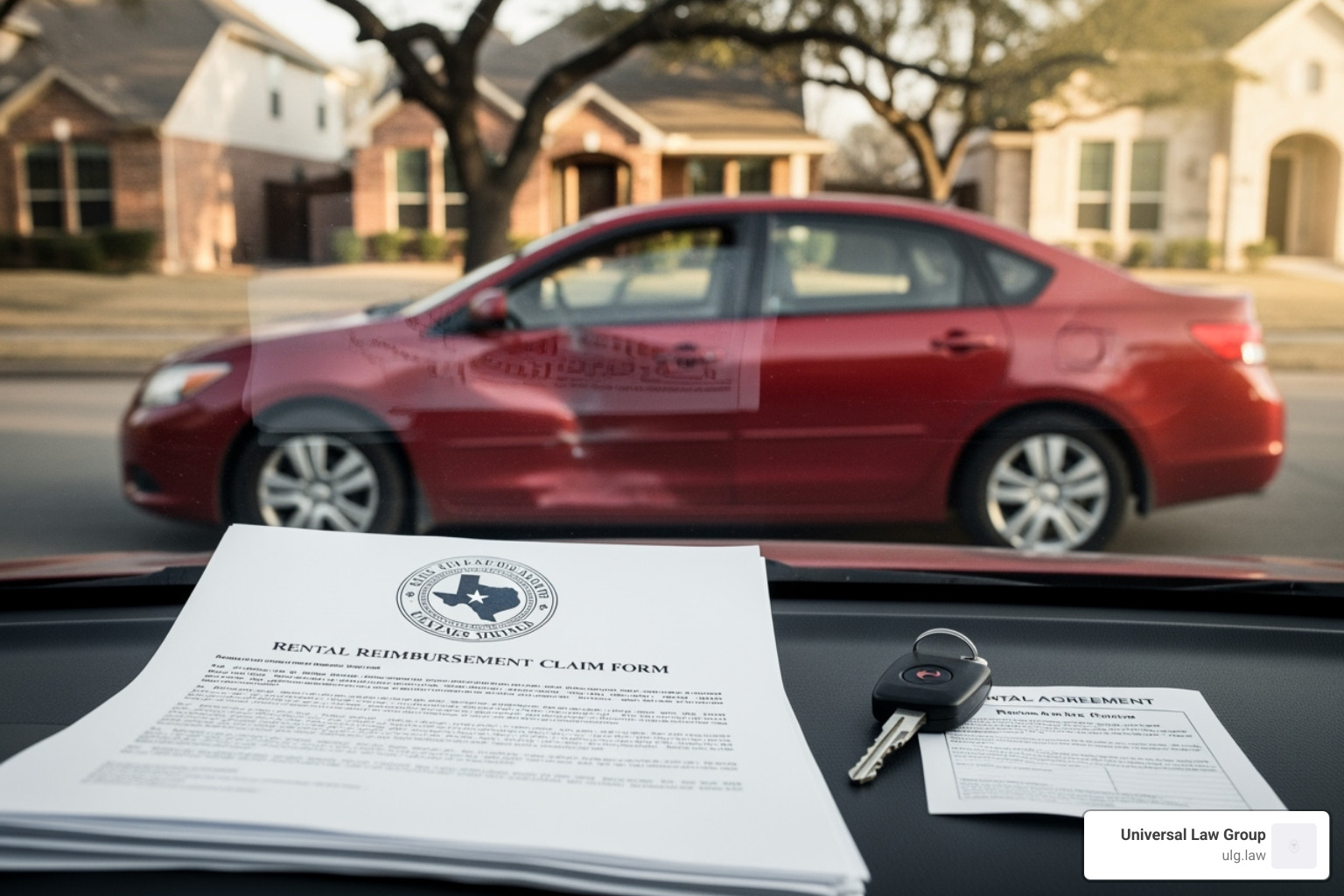 insurance policy document with a magnifying glass over the "coverage" section - claim for rental reimbursement after car accident texas