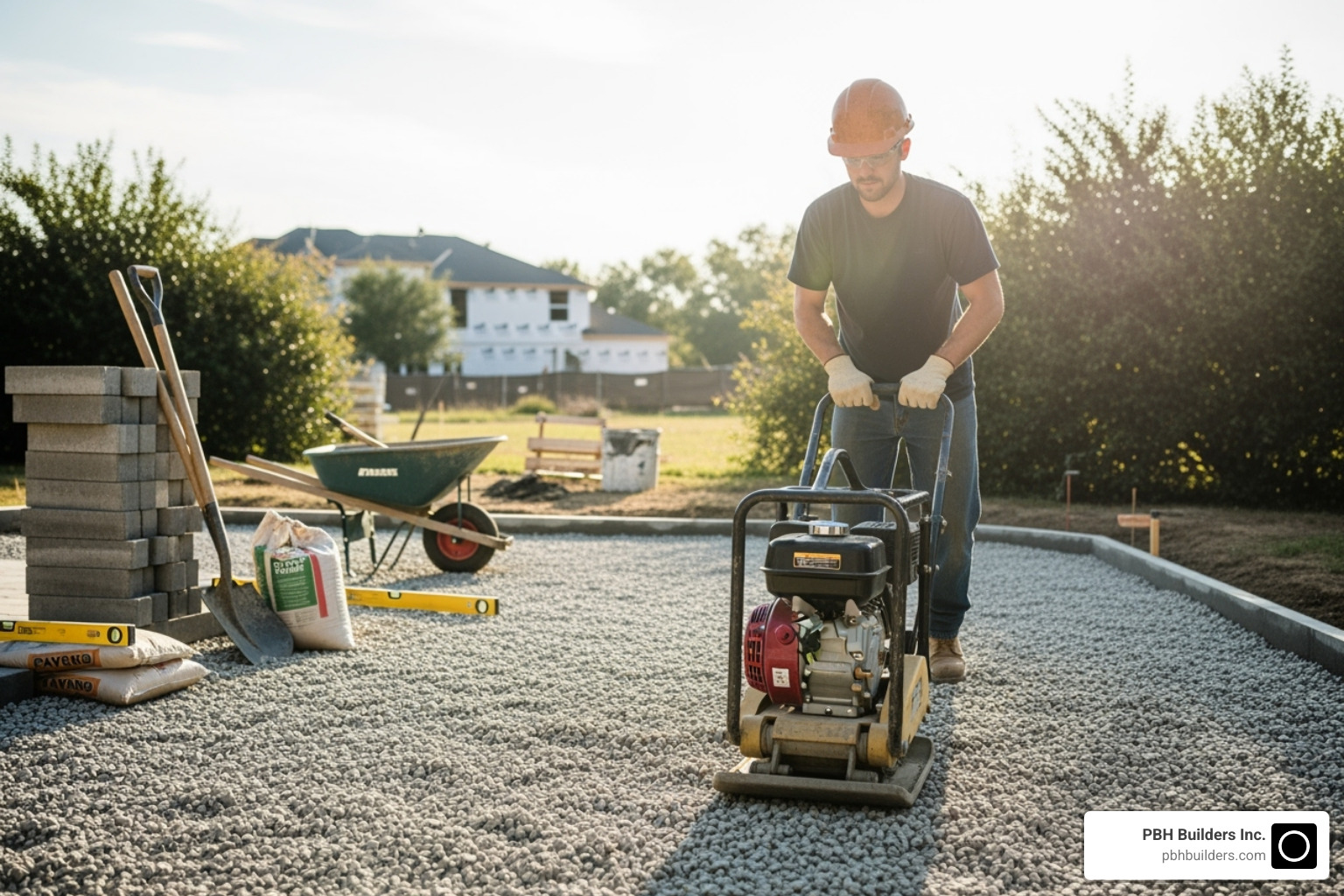 paver base being professionally prepared and compacted - patio paver contractor paver base being professionally prepared and compacted - patio paver contractor