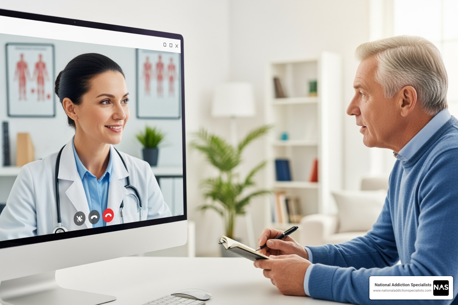 Doctor and patient in a virtual consultation discussing Suboxone treatment - Suboxone doctors near