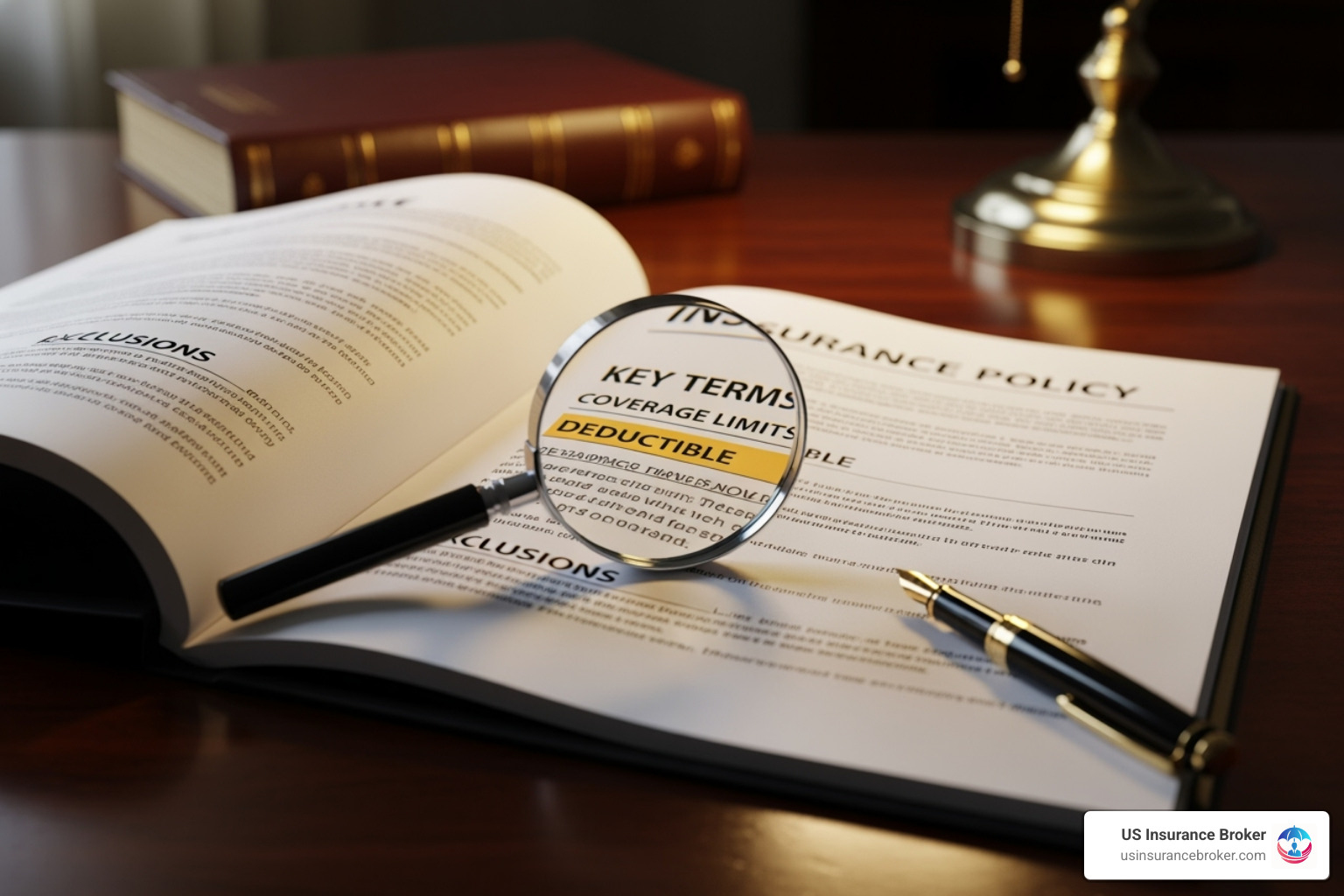 Insurance policy document with key terms highlighted - commercial property insurance cost