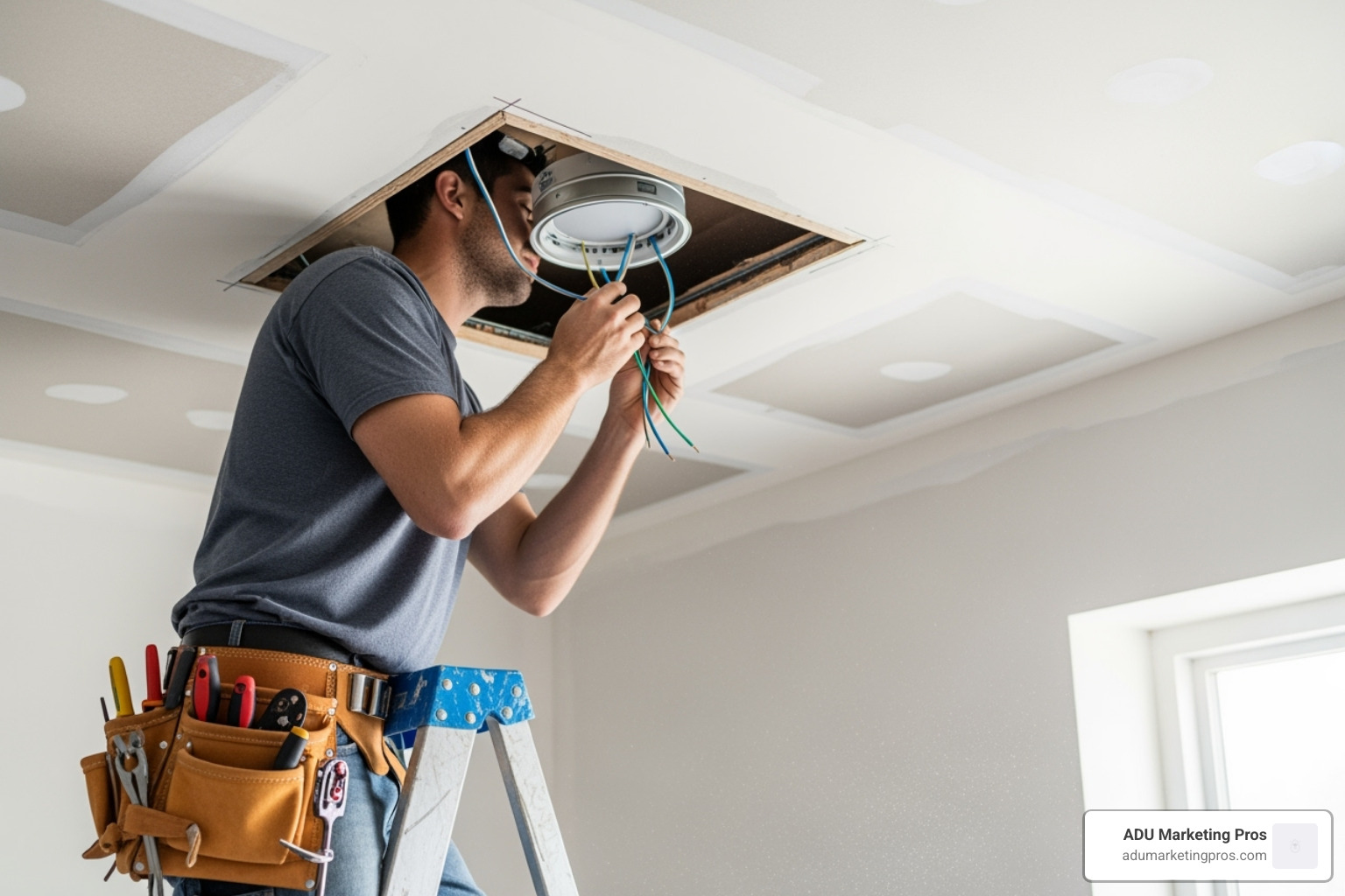 electrician installing recessed lighting - how much does a double garage conversion cost