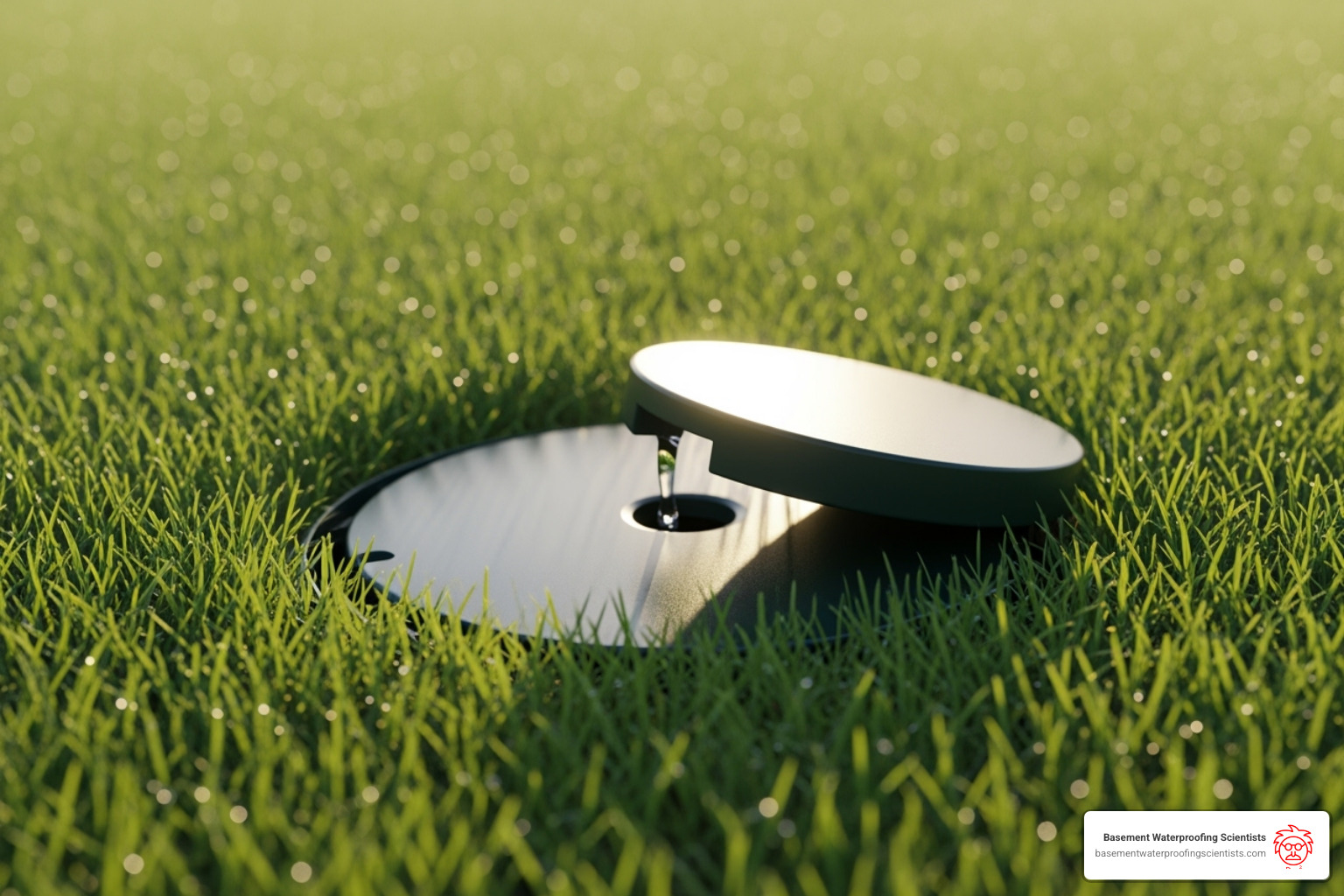 Pop-up emitter installed flush with the lawn - installing drain tile for gutters