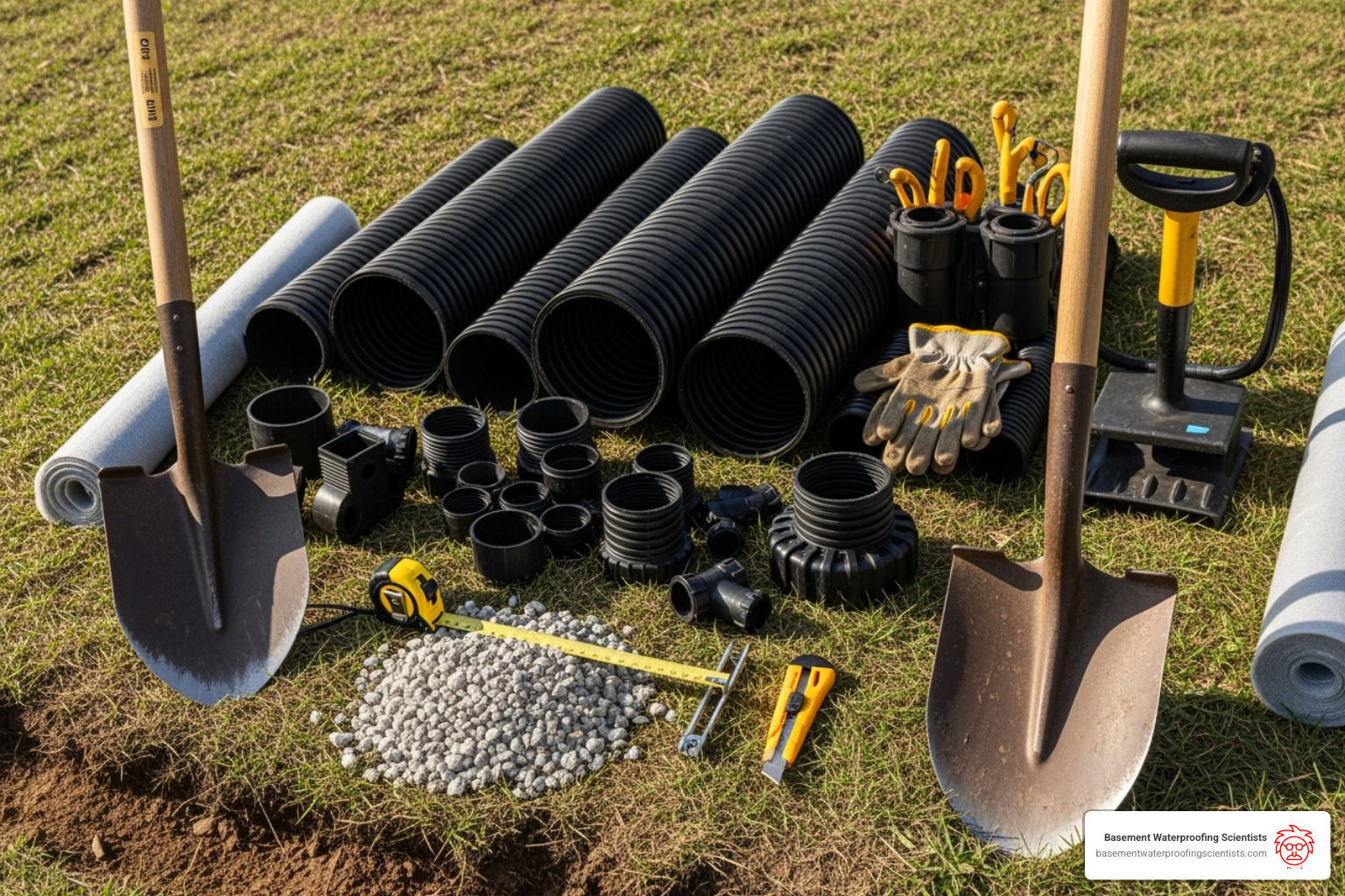 Tools and materials for drain tile installation - installing drain tile for gutters