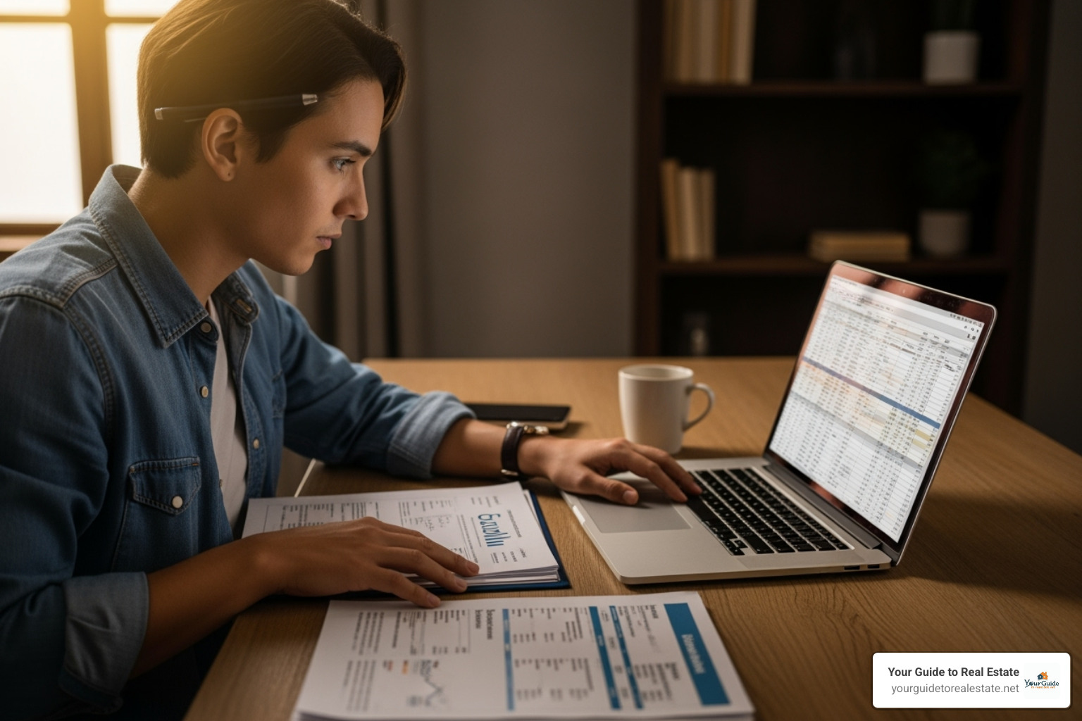 person comparing loan documents on a laptop - boat loan interest rates