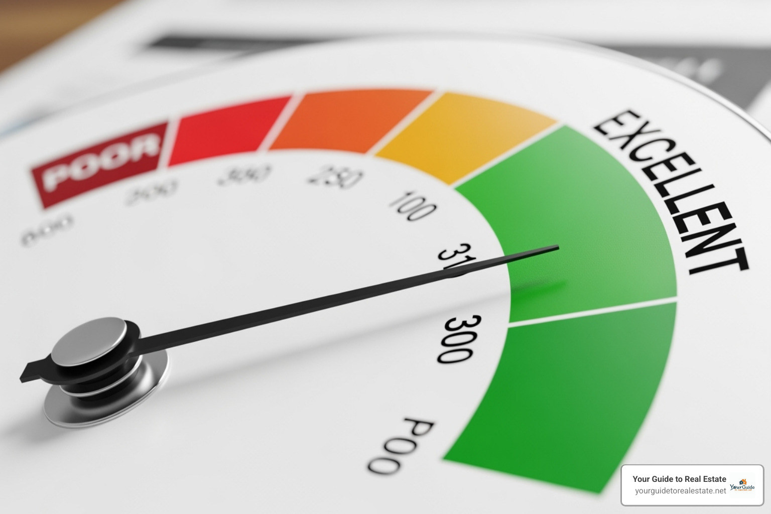 credit score gauge pointing to "Excellent" - boat loan interest rates