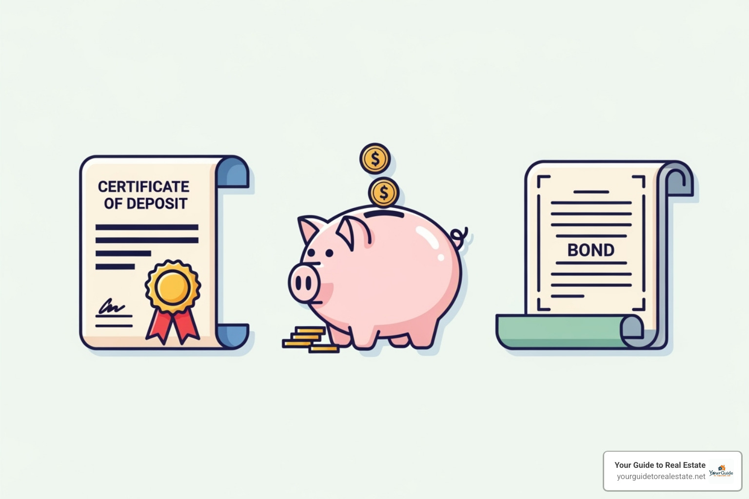 different investment icons (CD, savings account, bond) - ira interest rates