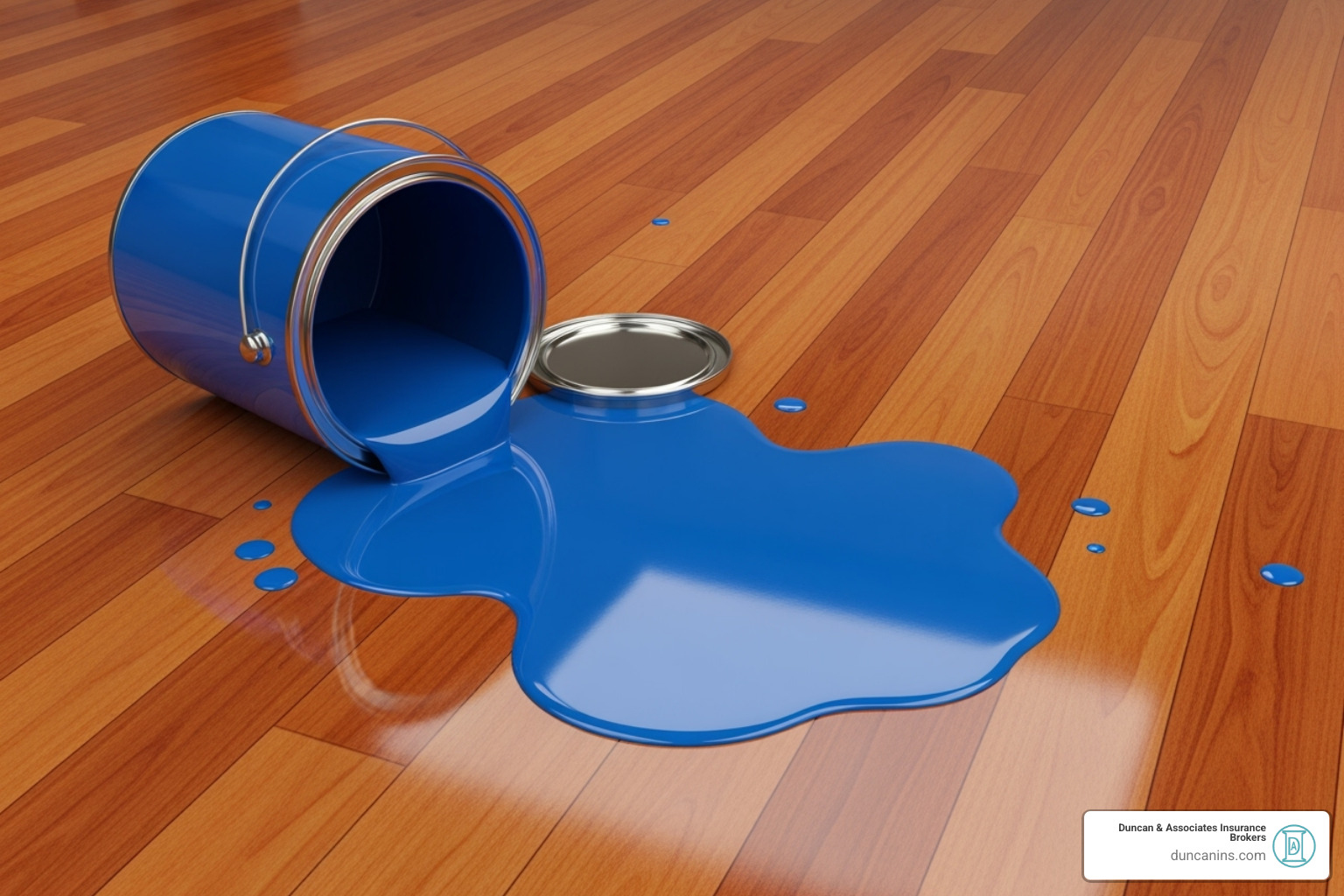 a paint can spilled on a hardwood floor - painting contractor insurance cost