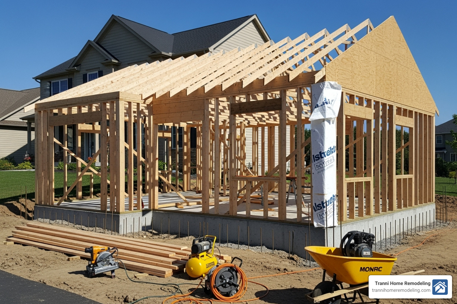 Garage addition under construction - attached garage plans