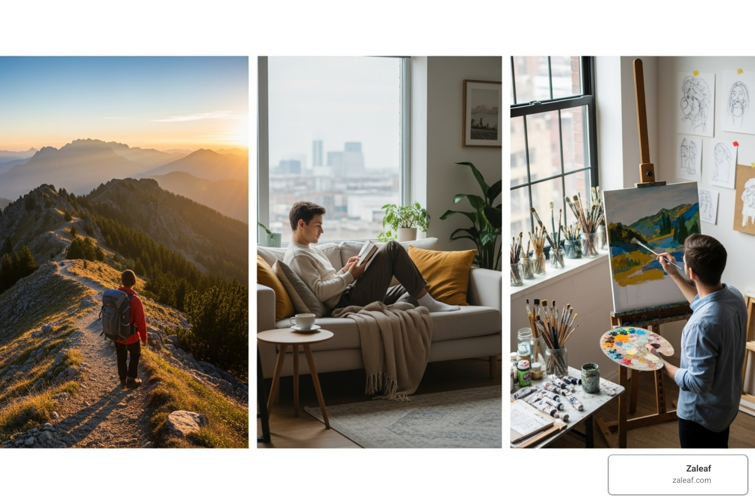 Person hiking, person relaxing on a couch, and person doing a creative hobby - what are the differences in vape pens sativa indica hybrid