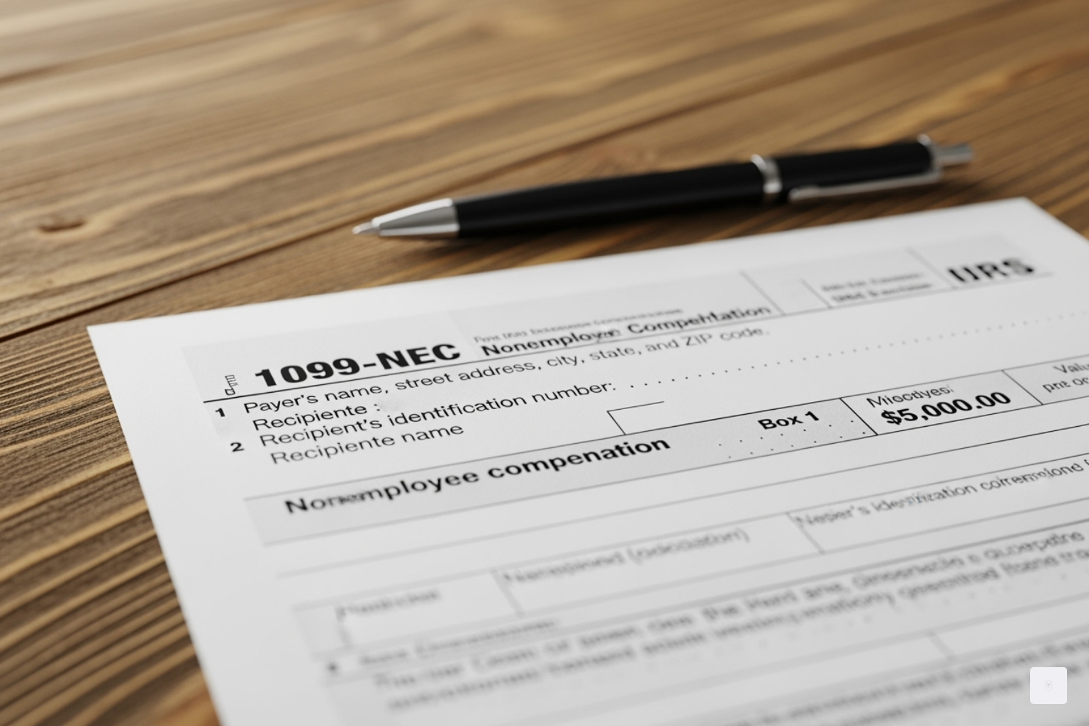 Form 1099-NEC showing nonemployee compensation - 1099 tax form vs w9