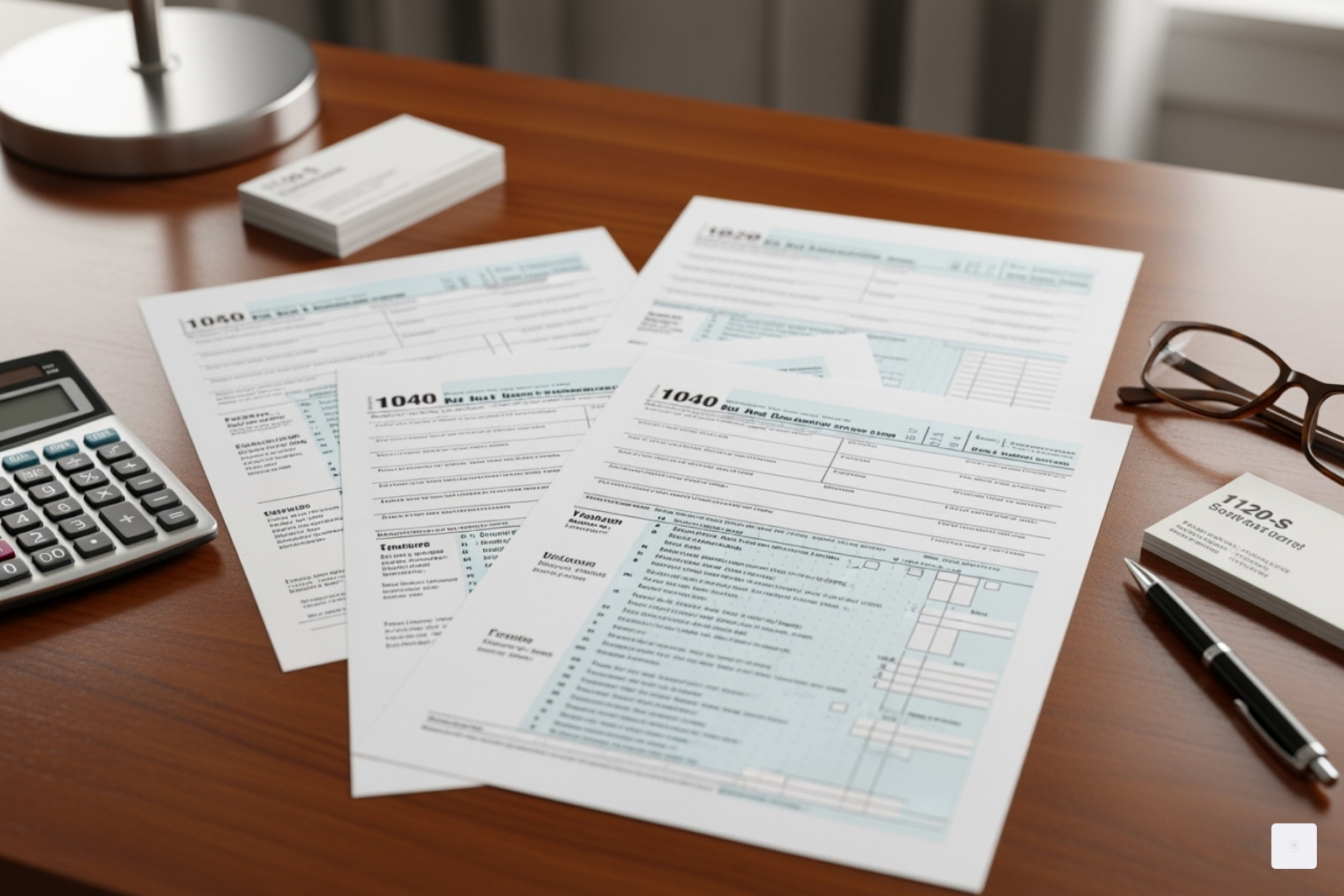 Image showing IRS Form 1040, Form 1065, Form 1120-S, and Form 1120 documents - llc tax return deadline