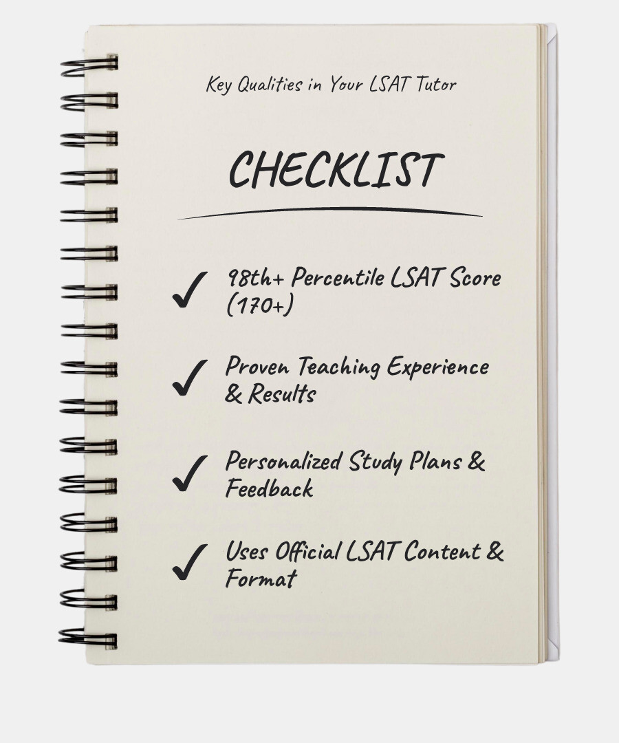 Benefits of working with a personal LSAT tutor vs self-study methods, showing improved score outcomes, personalized attention, and efficient study time usage - personal lsat tutor infographic checklist-notebook