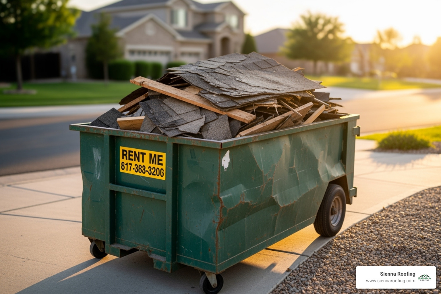 small dumpster filled with old roofing shingles and debris - garage roof replacement price small dumpster filled with old roofing shingles and debris - garage roof replacement price