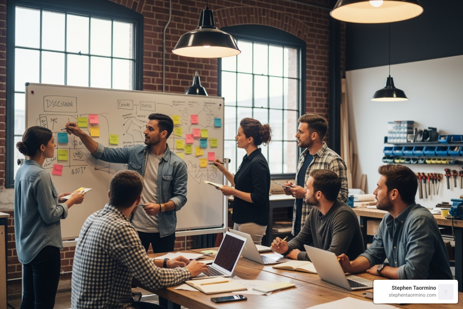 team collaborating in a workshop setting - Digital change speaker