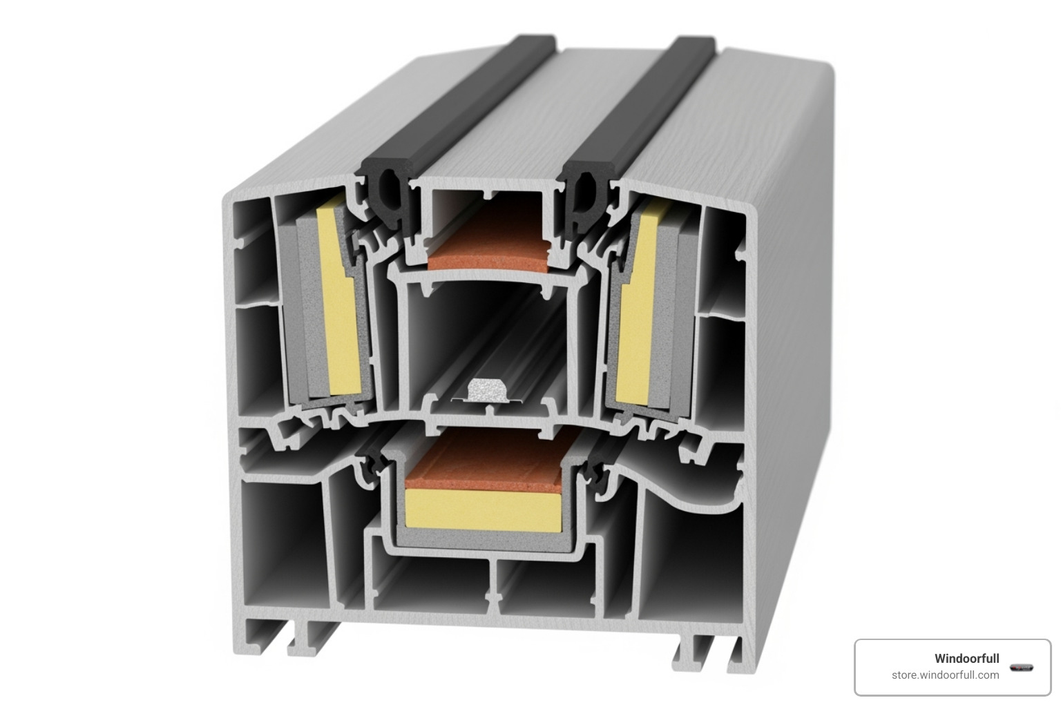 detailed cross-section of a multi-chambered uPVC window profile - durable uPVC windows detailed cross-section of a multi-chambered uPVC window profile - durable uPVC windows