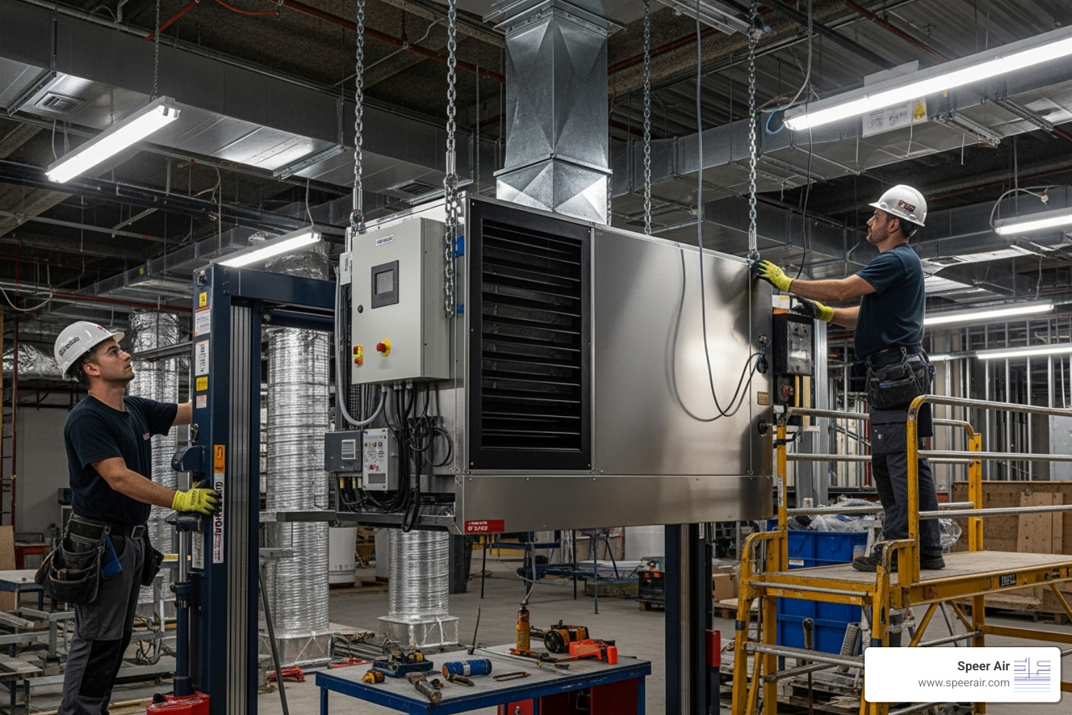 new, modern commercial heating unit being installed - commercial heating rockaway