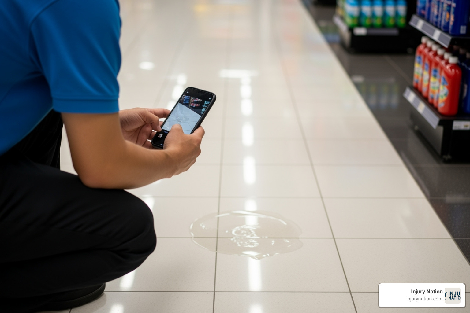 person photographing spill - accident lawyer slip and fall