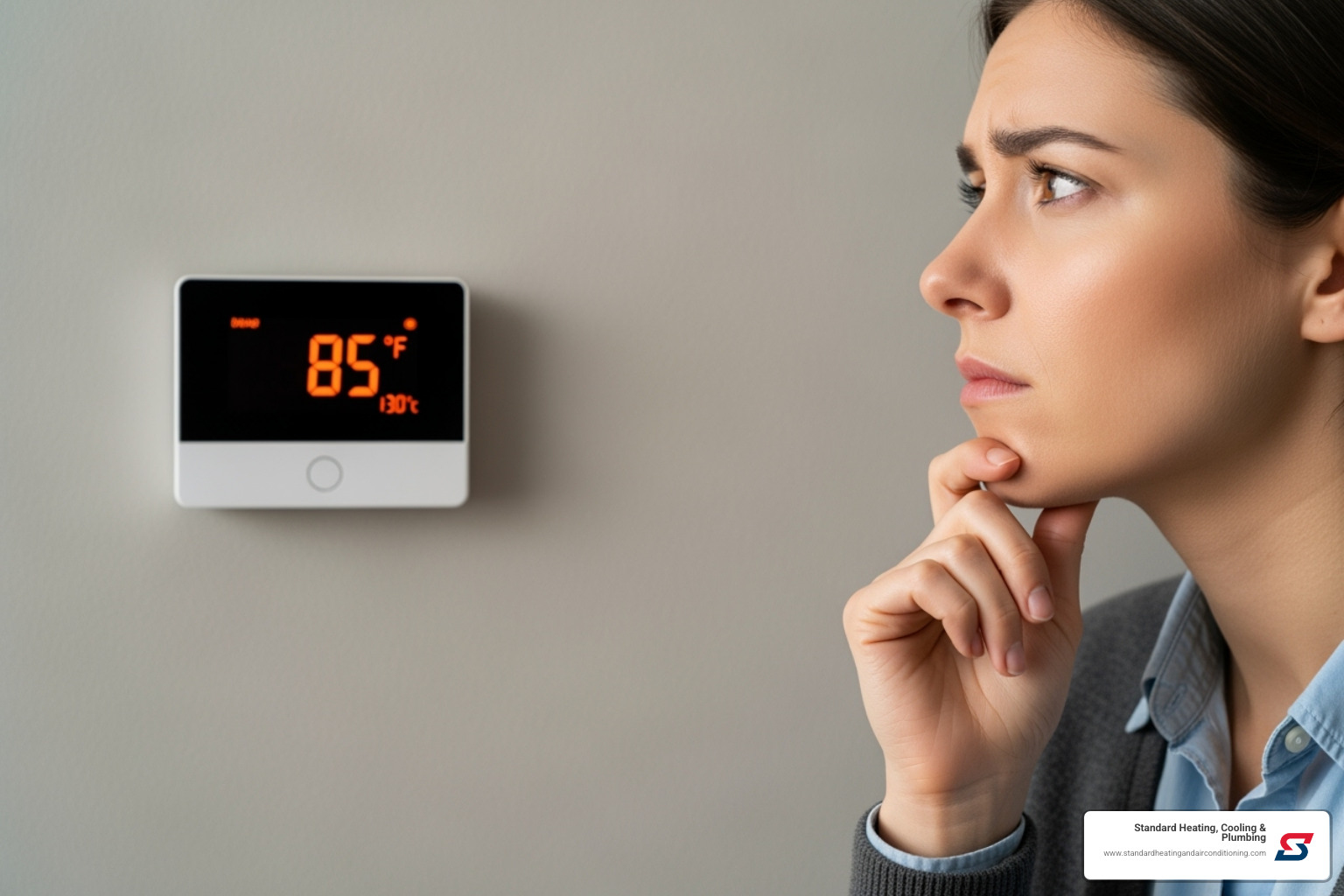 Person looking concerned at a thermostat - ac maintenance birmingham, al