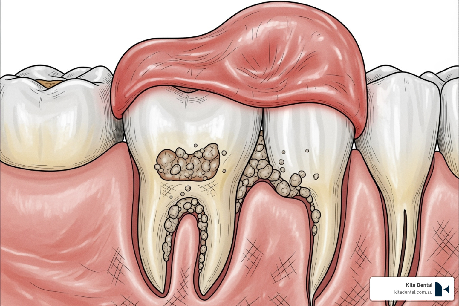 Diagram of an impacted wisdom tooth causing pericoronitis - wisdom tooth infection treatment Diagram of an impacted wisdom tooth causing pericoronitis - wisdom tooth infection treatment